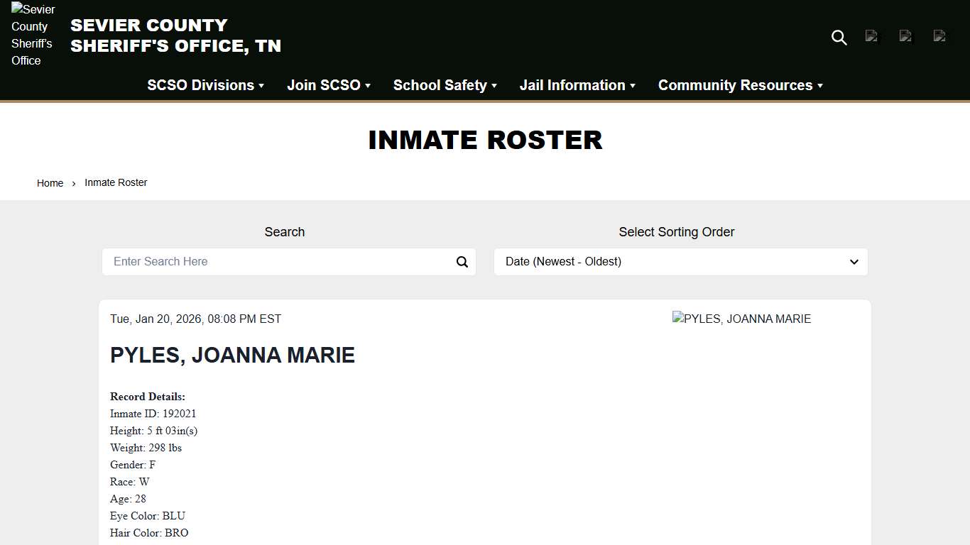 Inmate Roster | Sevier County Sheriff’s Office