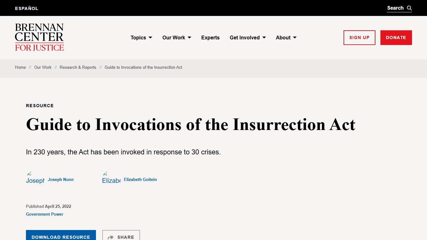 Guide to Invocations of the Insurrection Act | Brennan Center for Justice